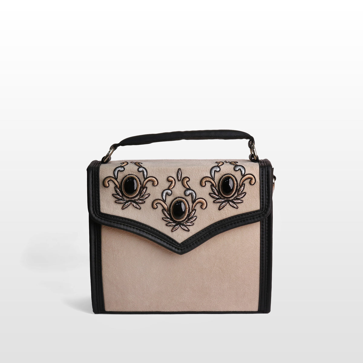 Women Off-White Velvet Onyx Satchel