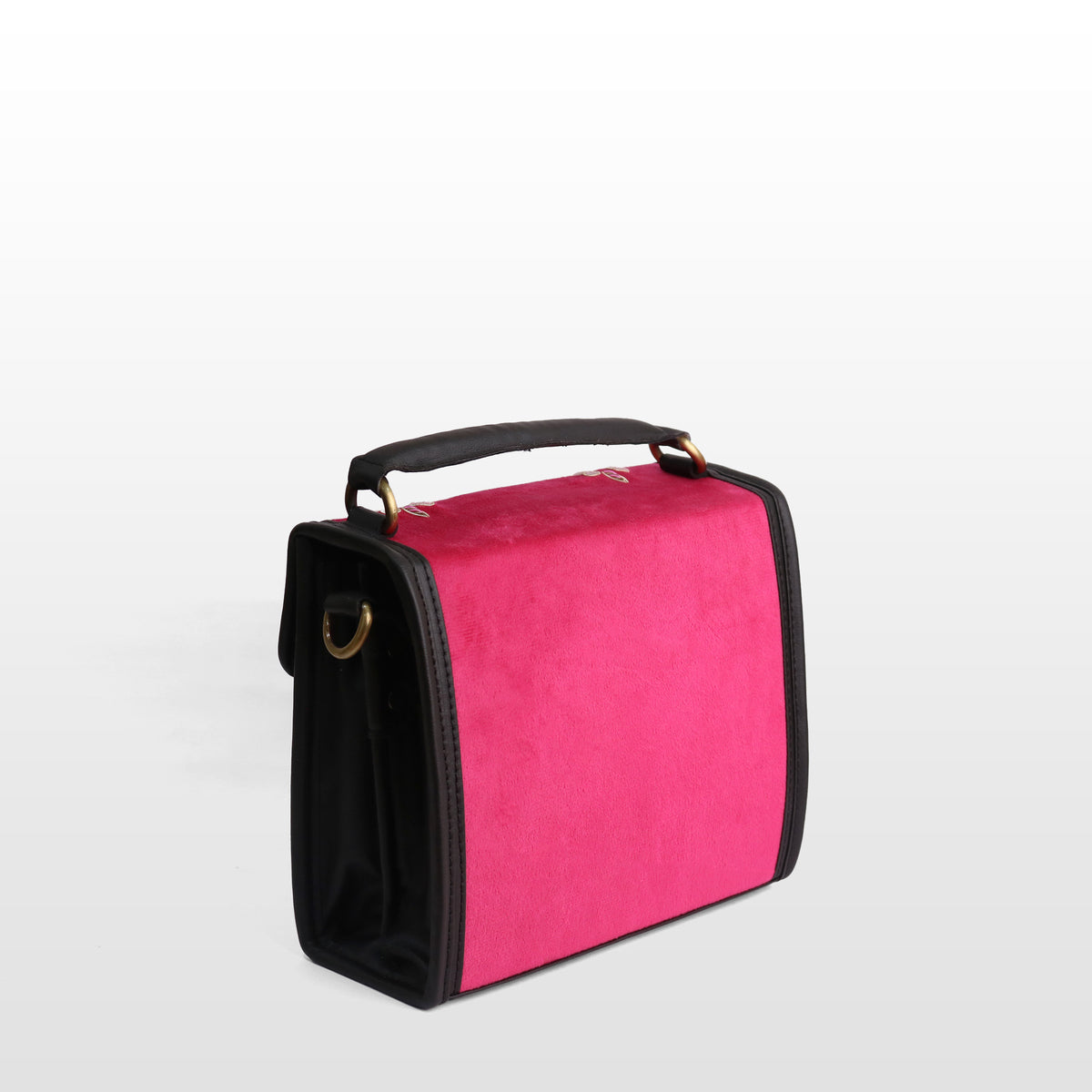 Women Pink Velvet Moonstone Satchel