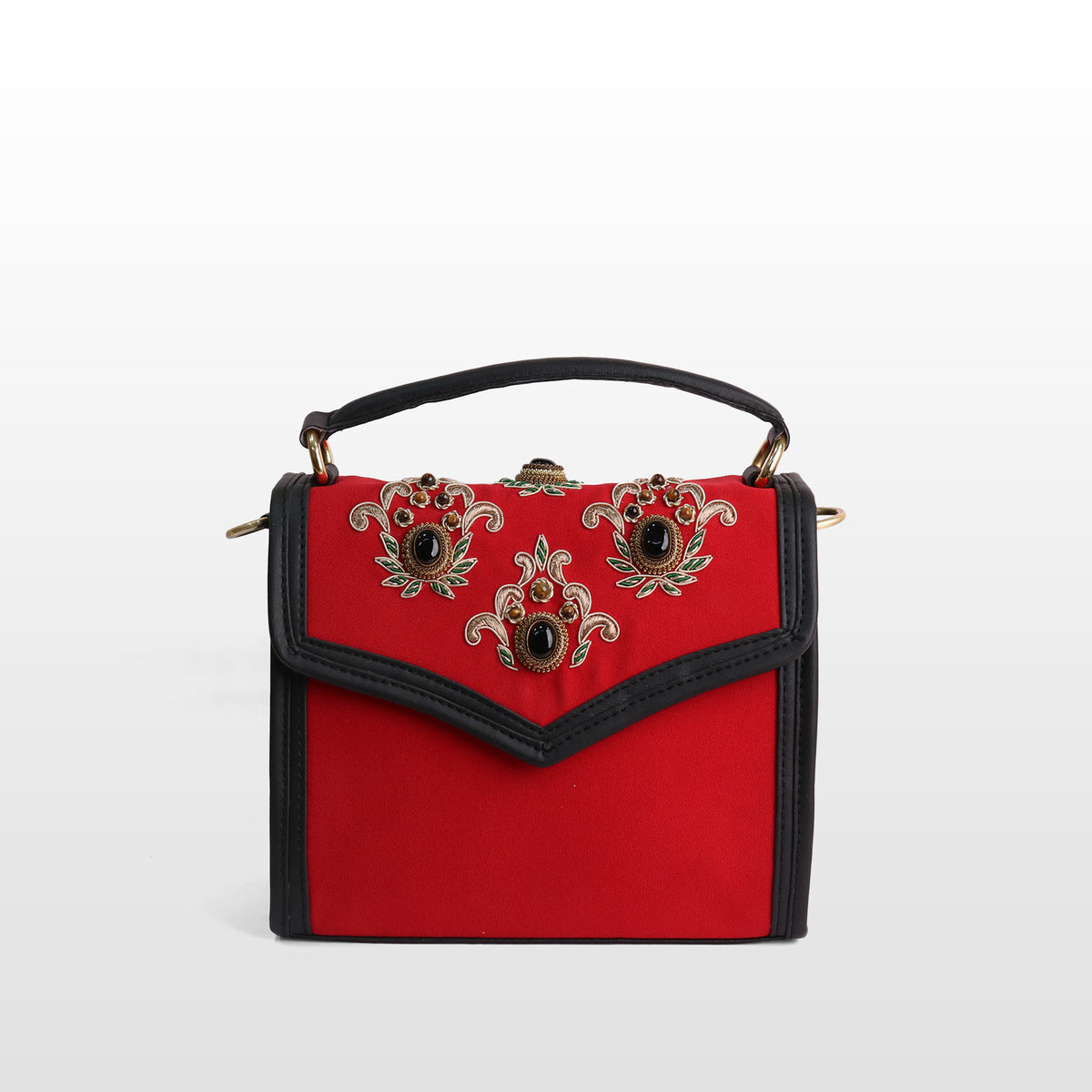 Women Red Velvet Onyx & Tiger Eye Satchel