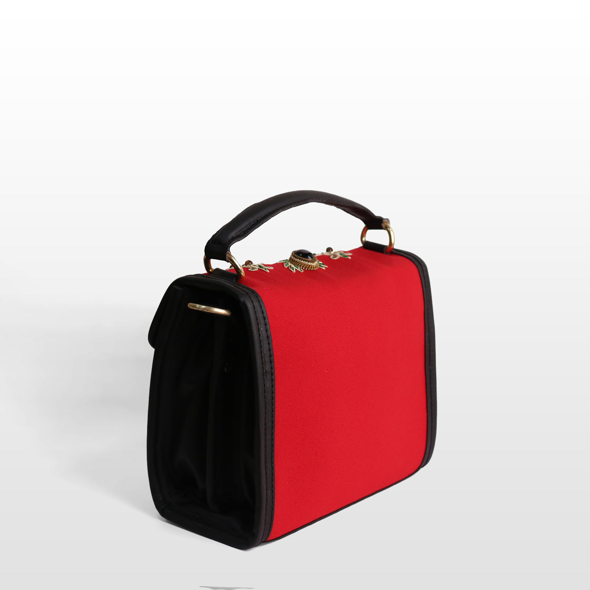Women Red Velvet Onyx & Tiger Eye Satchel