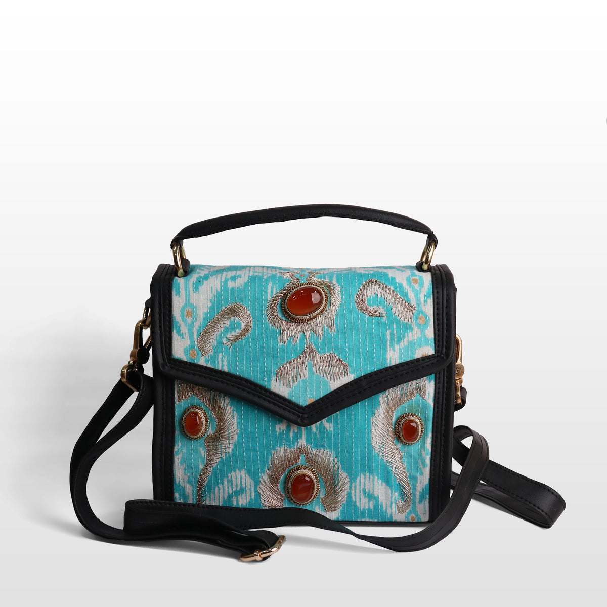 Women Sky Blue Silk Carnelian Satchel
