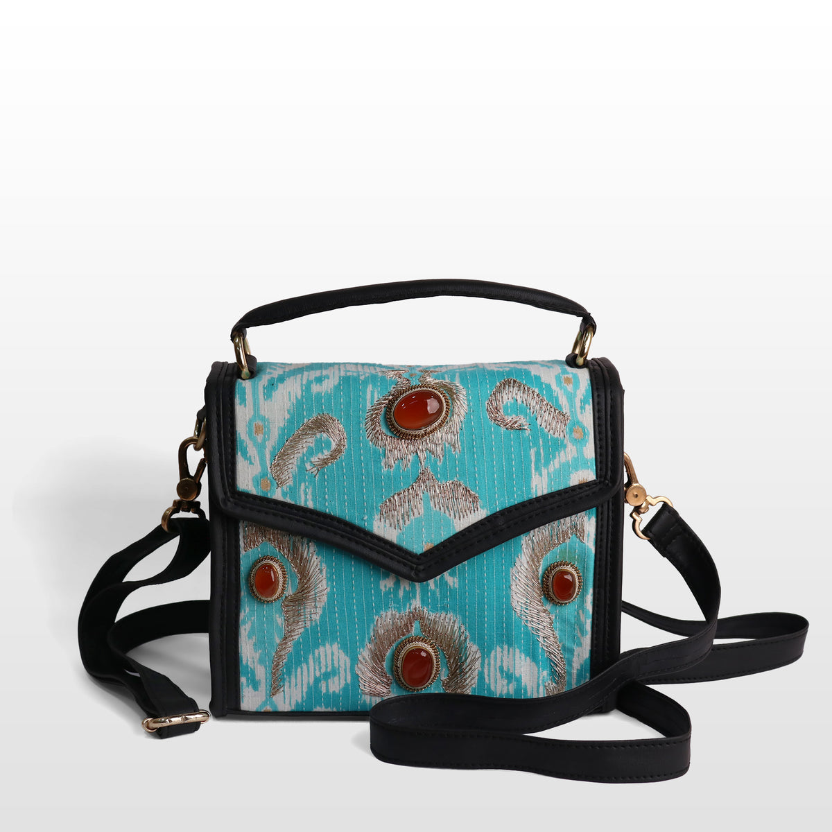 Women Sky Blue Silk Carnelian Satchel