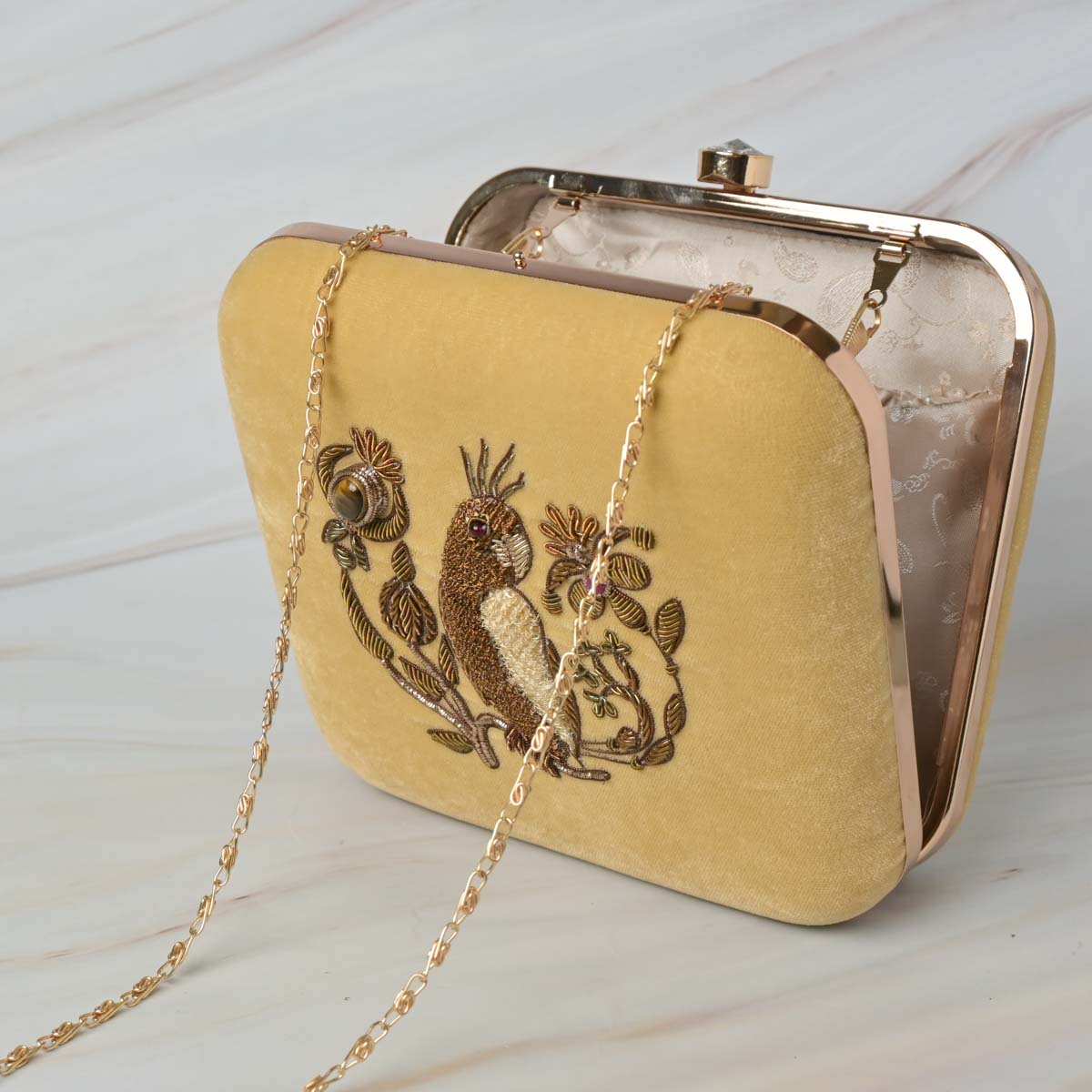 Velvet Parrot Jewel Clutch