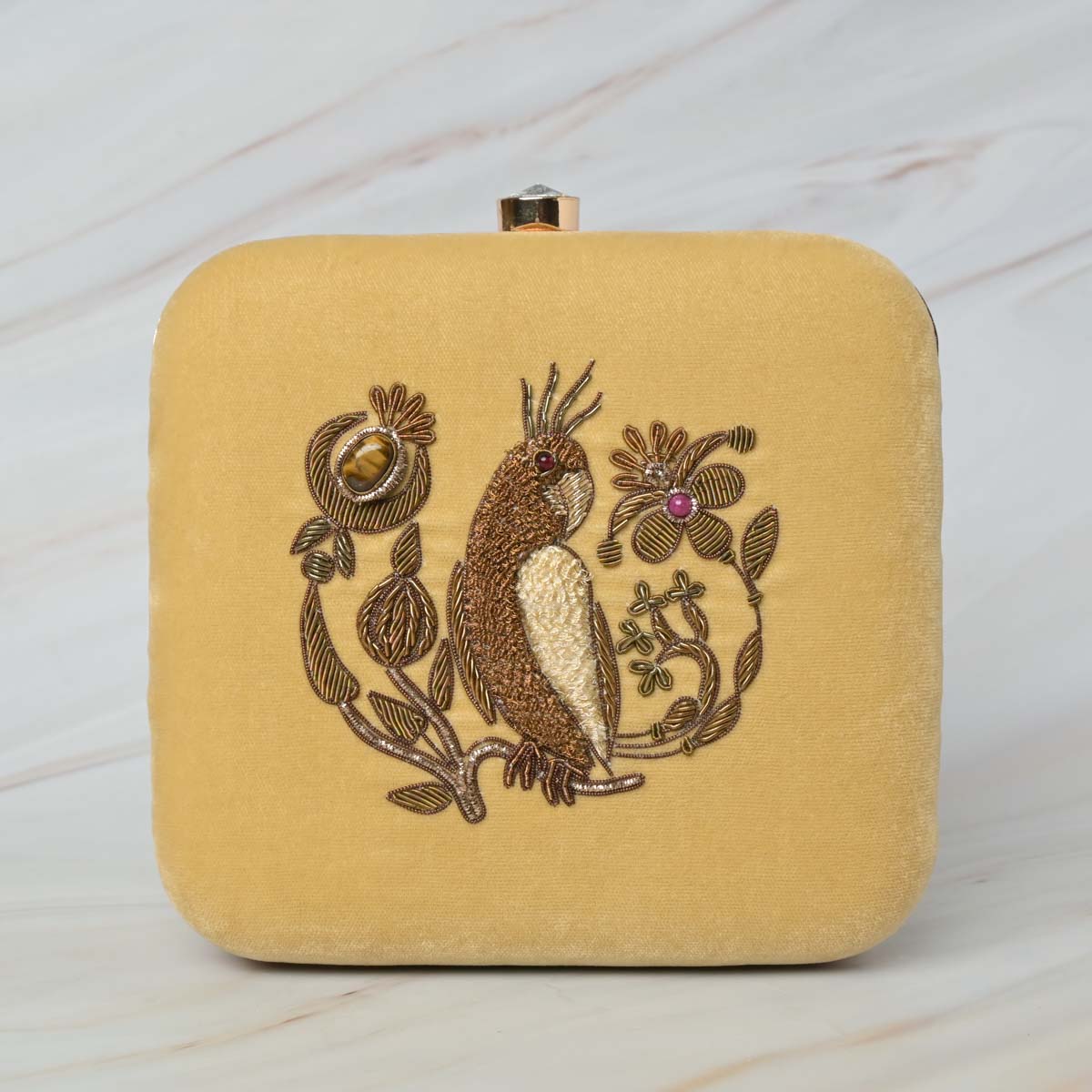 Velvet Parrot Jewel Clutch