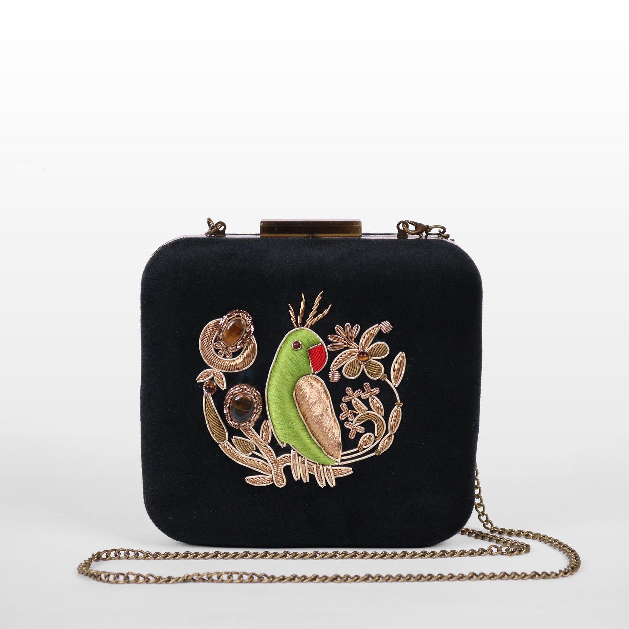 Velvet Parrot Jewel Clutch