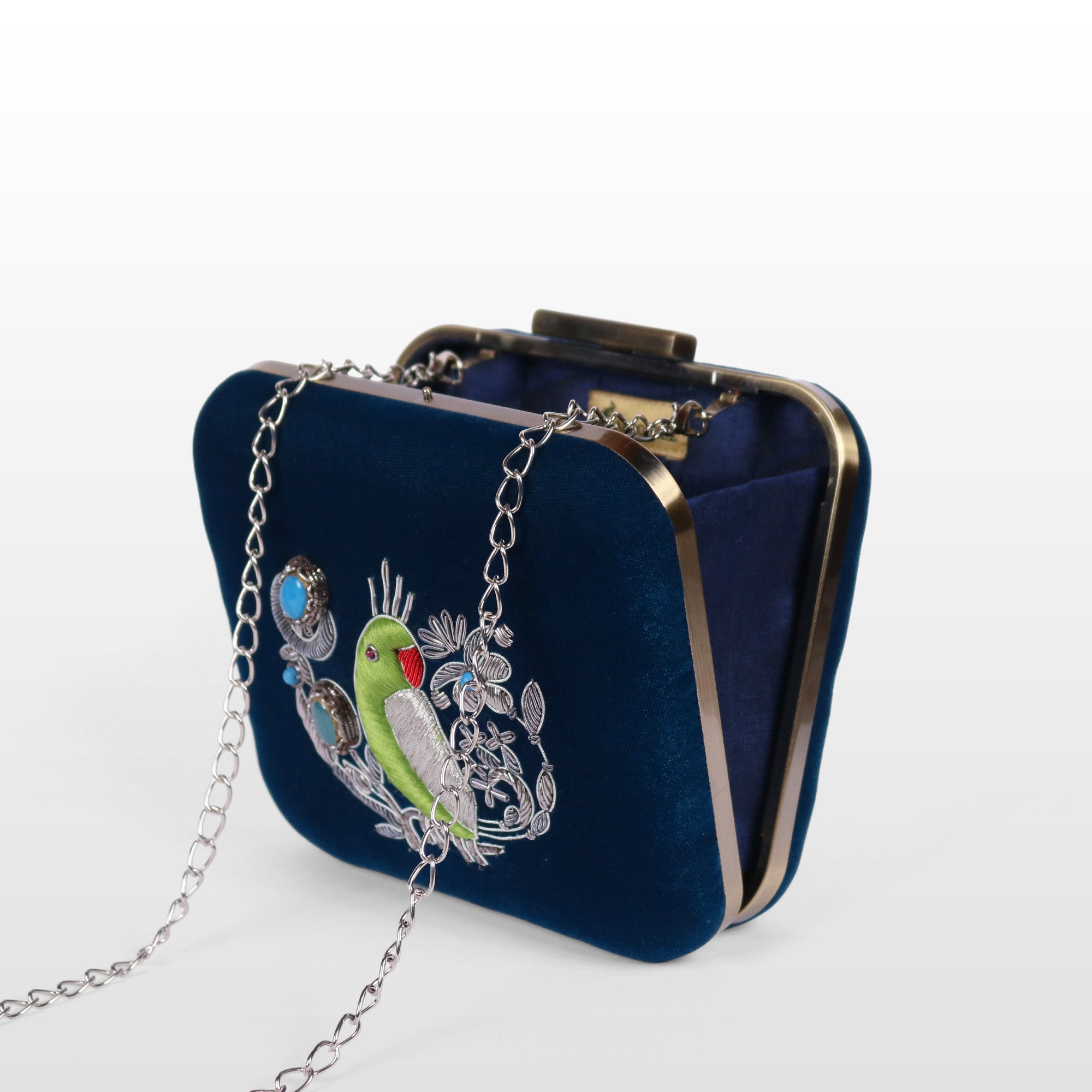 Velvet Parrot Jewel Clutch