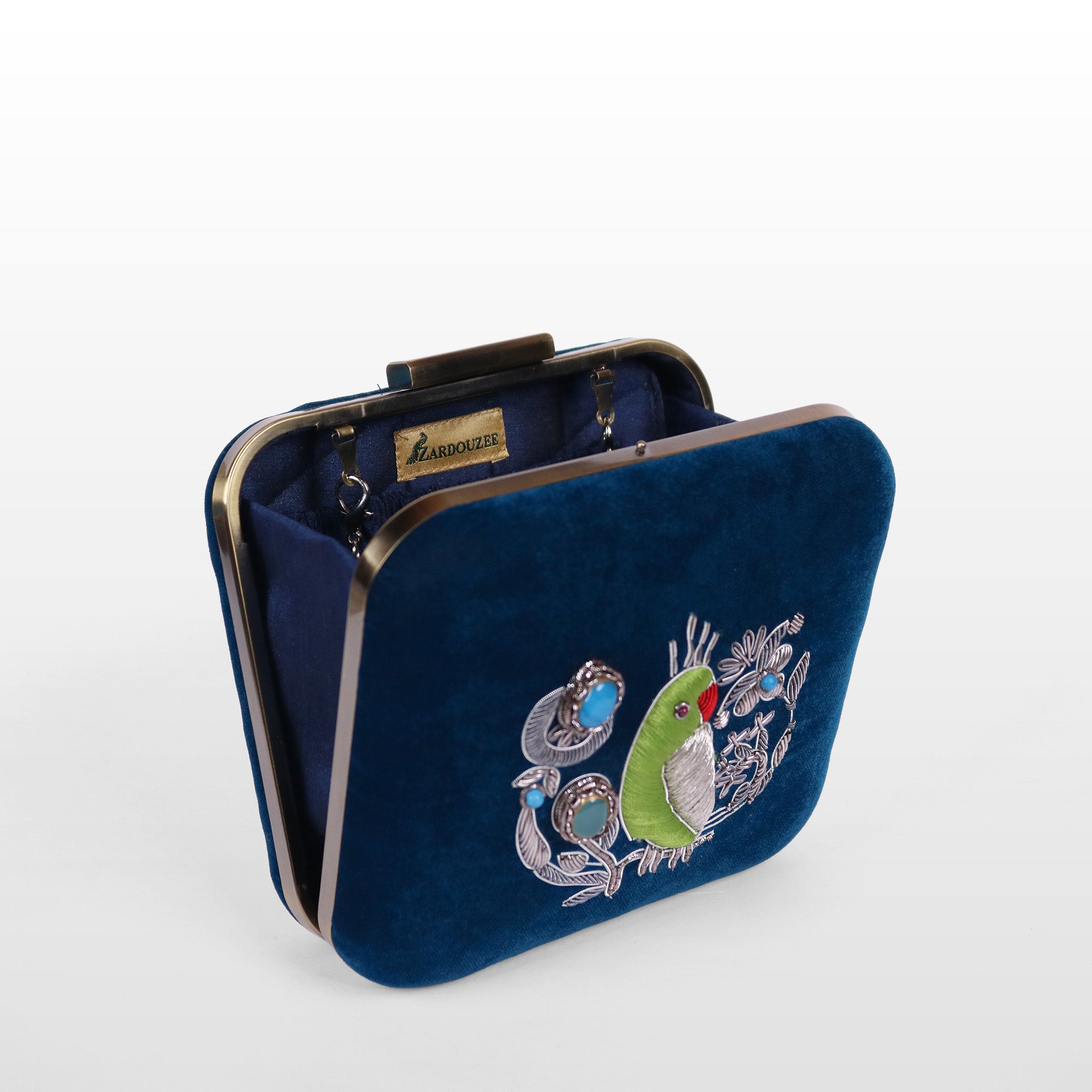 Velvet Parrot Jewel Clutch