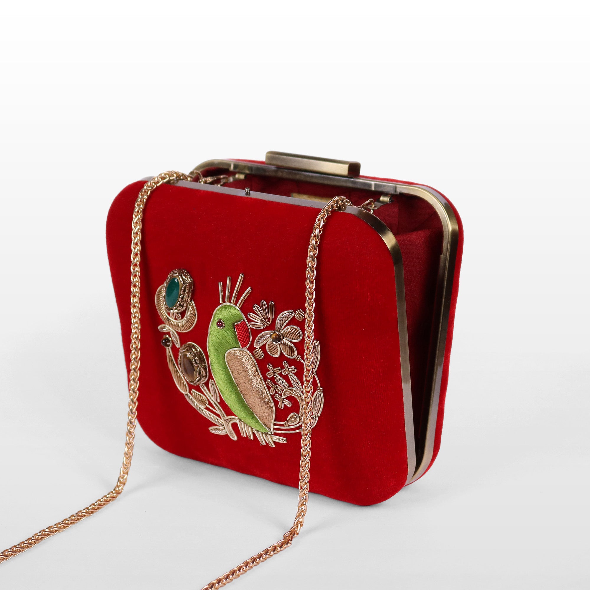 Velvet Parrot Jewel Clutch