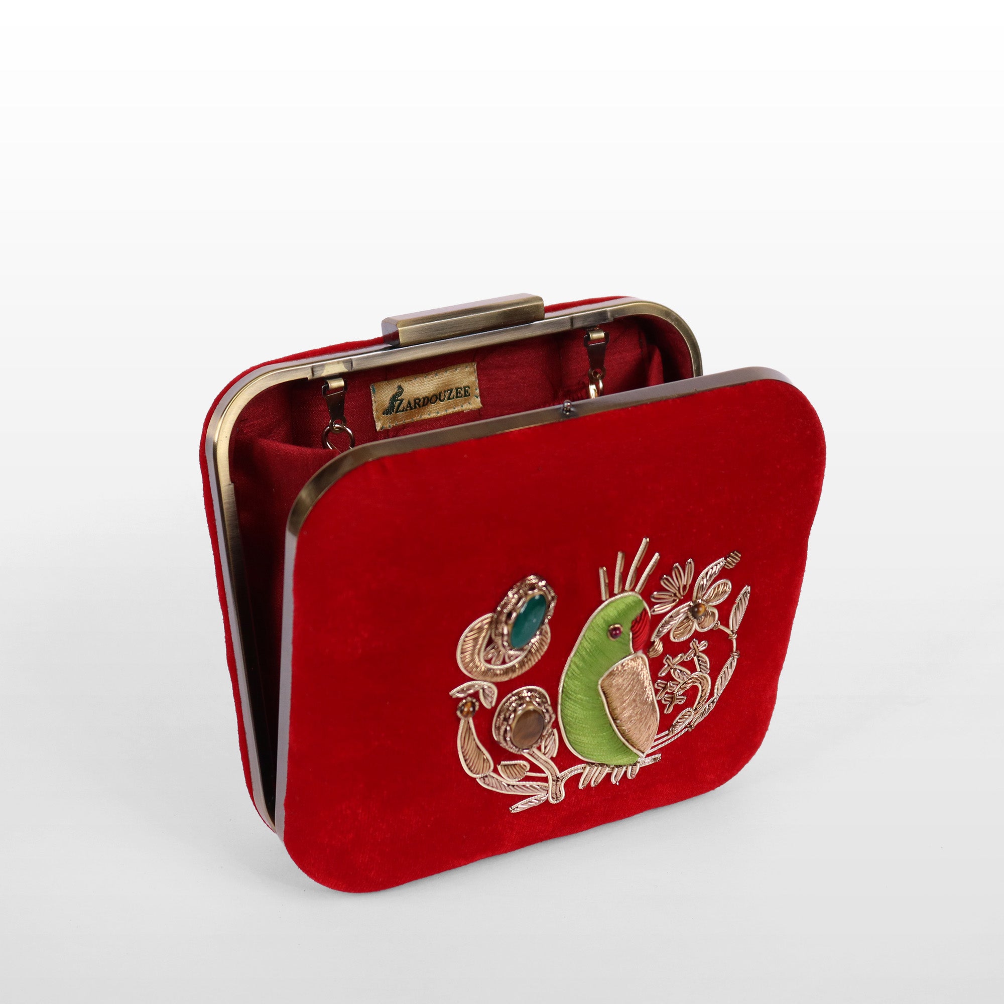Velvet Parrot Jewel Clutch