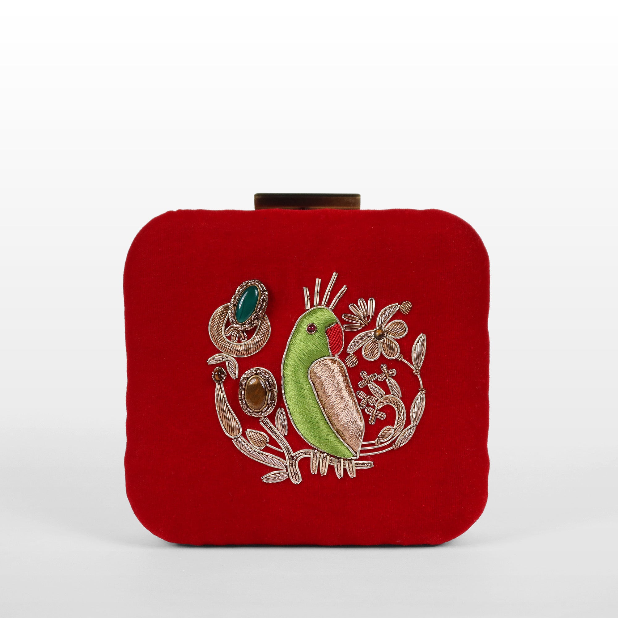 Velvet Parrot Jewel Clutch