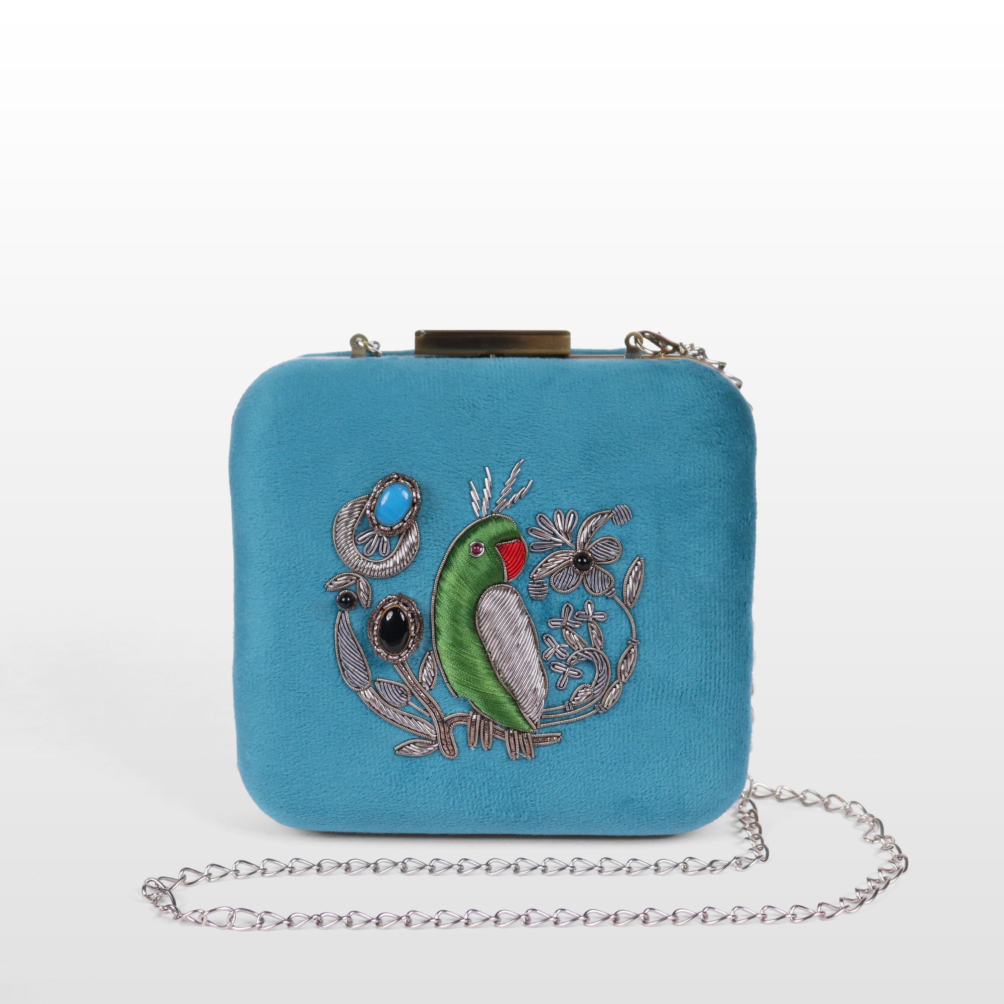 Velvet Parrot Jewel Clutch