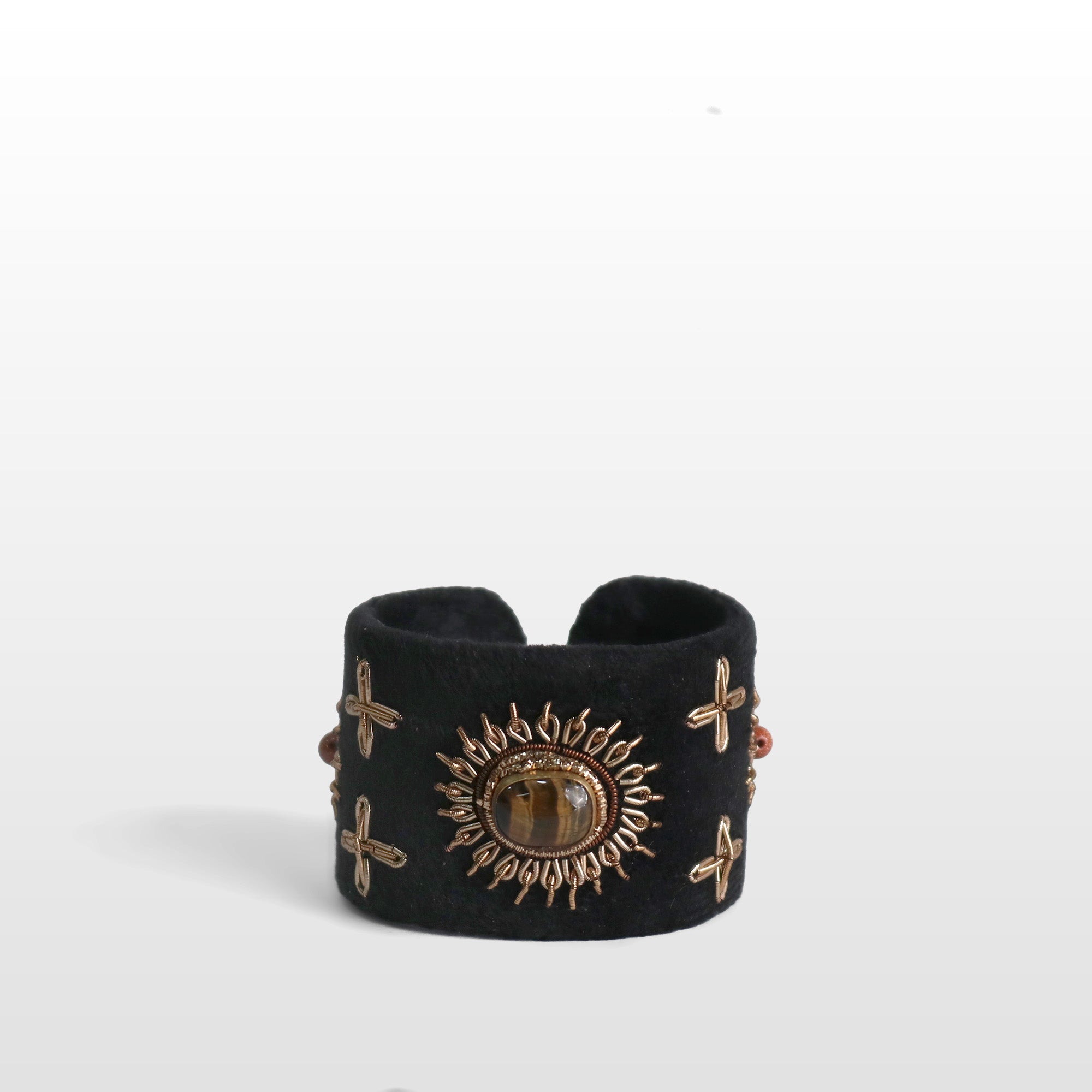 Handcrafted Black Velvet Zardozi Cuff Bracelet