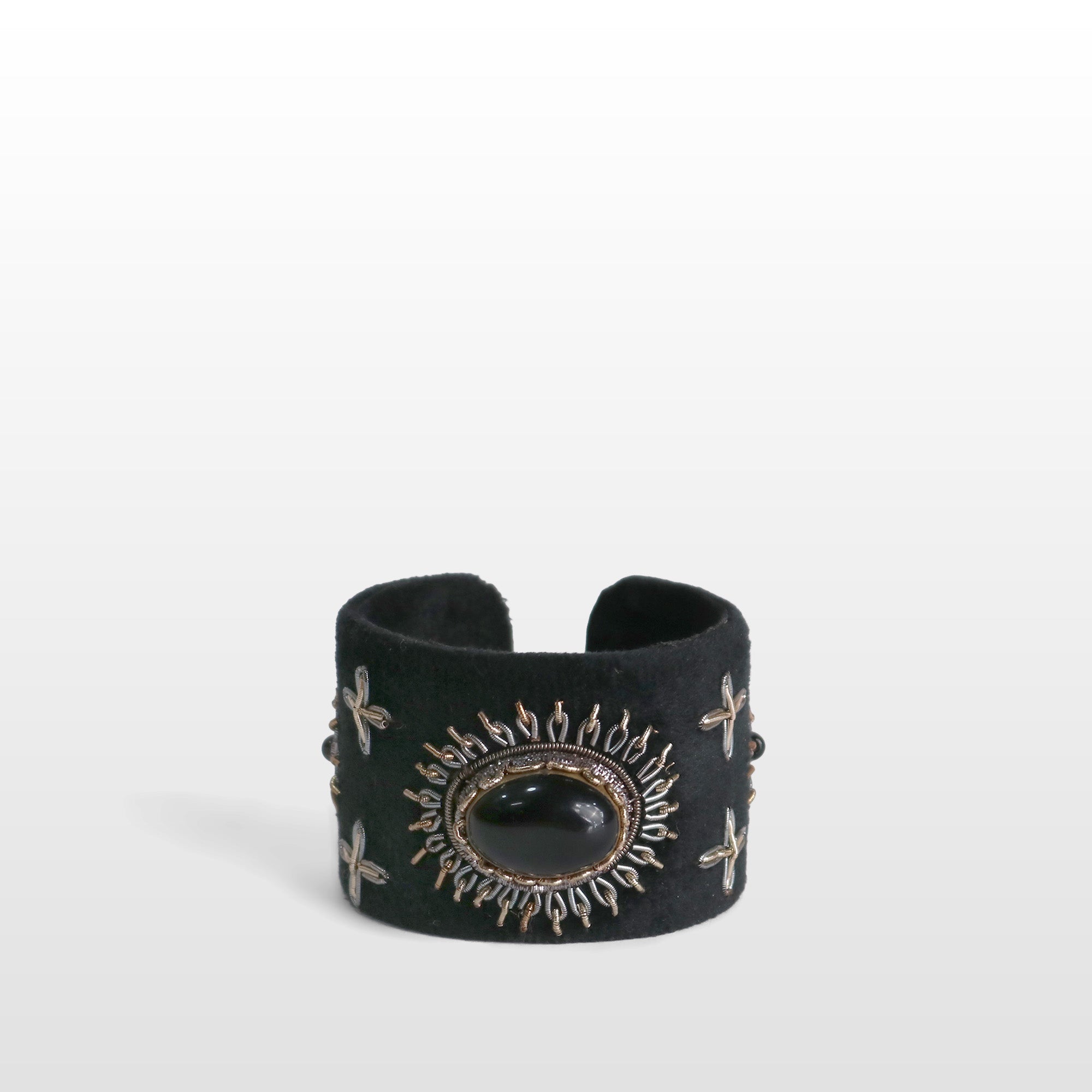 Handcrafted Black Velvet Zardozi Cuff Bracelet
