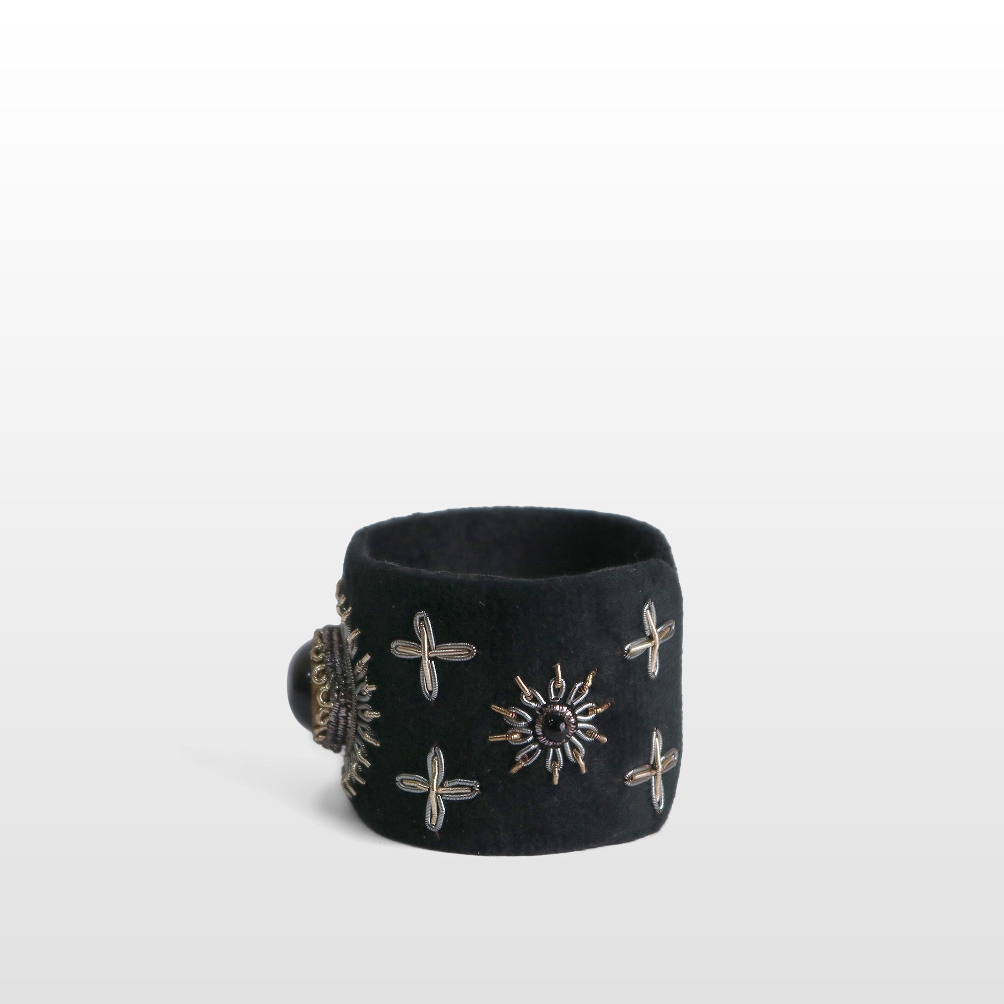 Handcrafted Black Velvet Zardozi Cuff Bracelet