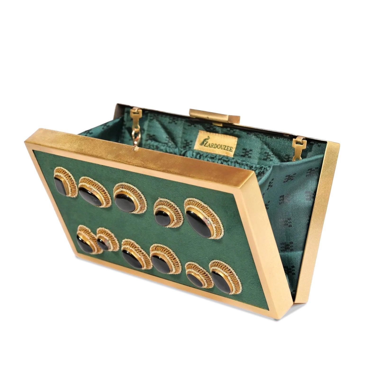 Jahaan Ara – Military Green Zardosi Gemstone Clutch image 2