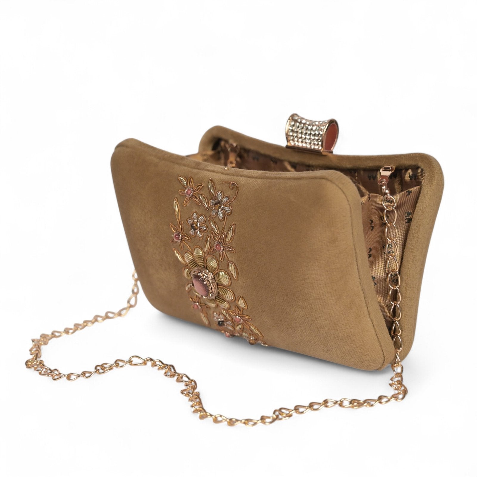 Petal Luxe Silk Wrapped Clutch – Golden Beige image 4