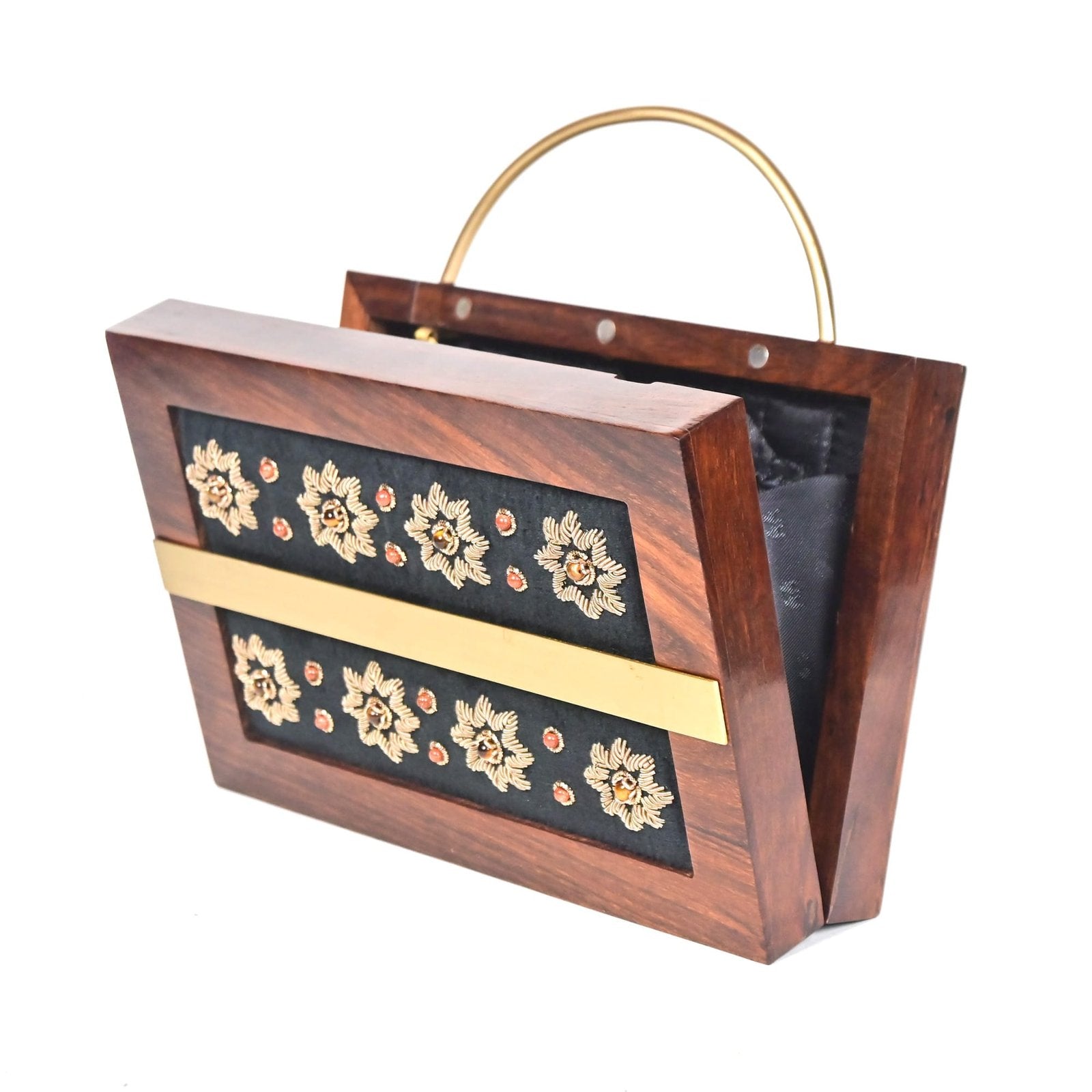 Black Velvet Wooden Frame Handbag image 2