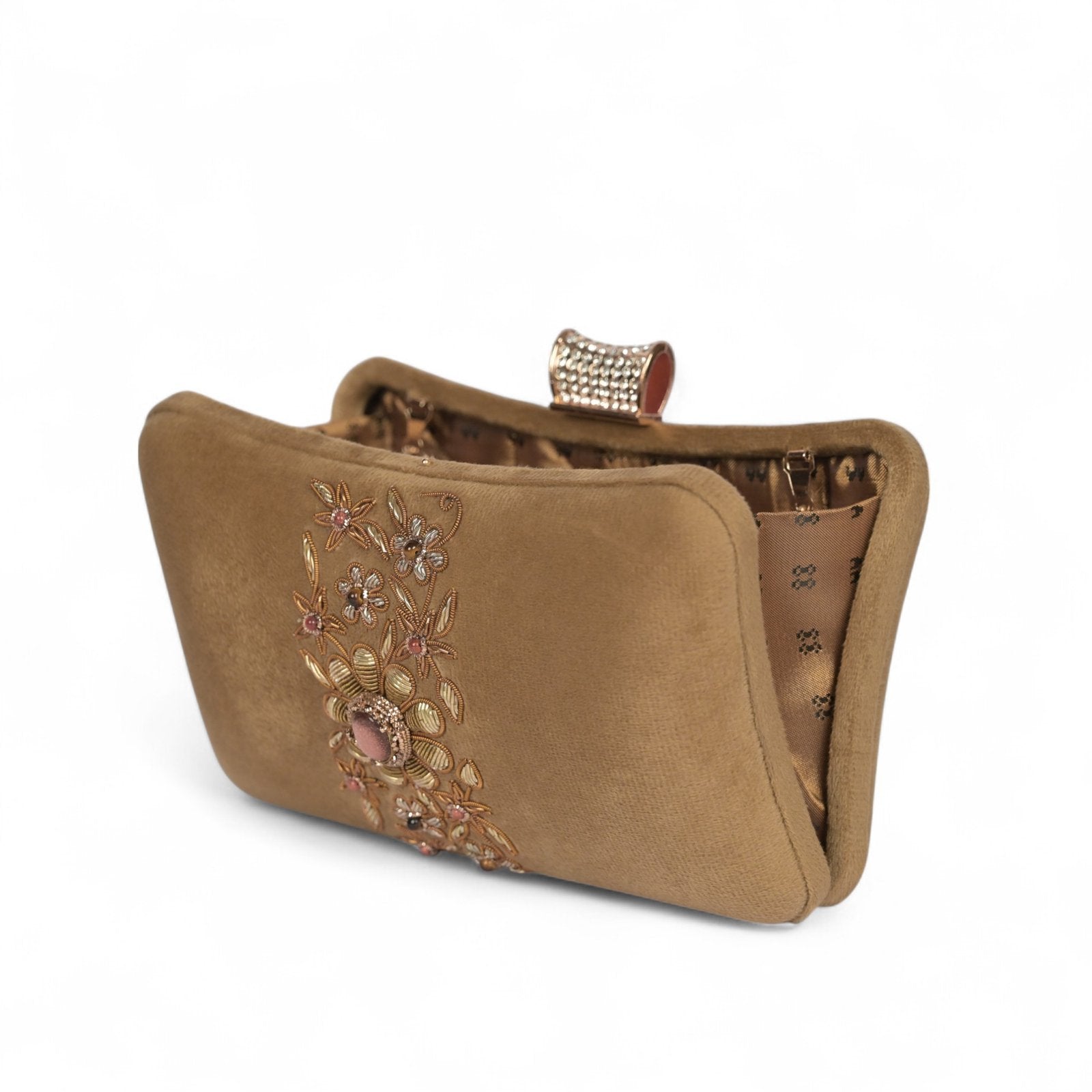 Petal Luxe Silk Wrapped Clutch – Golden Beige image 2
