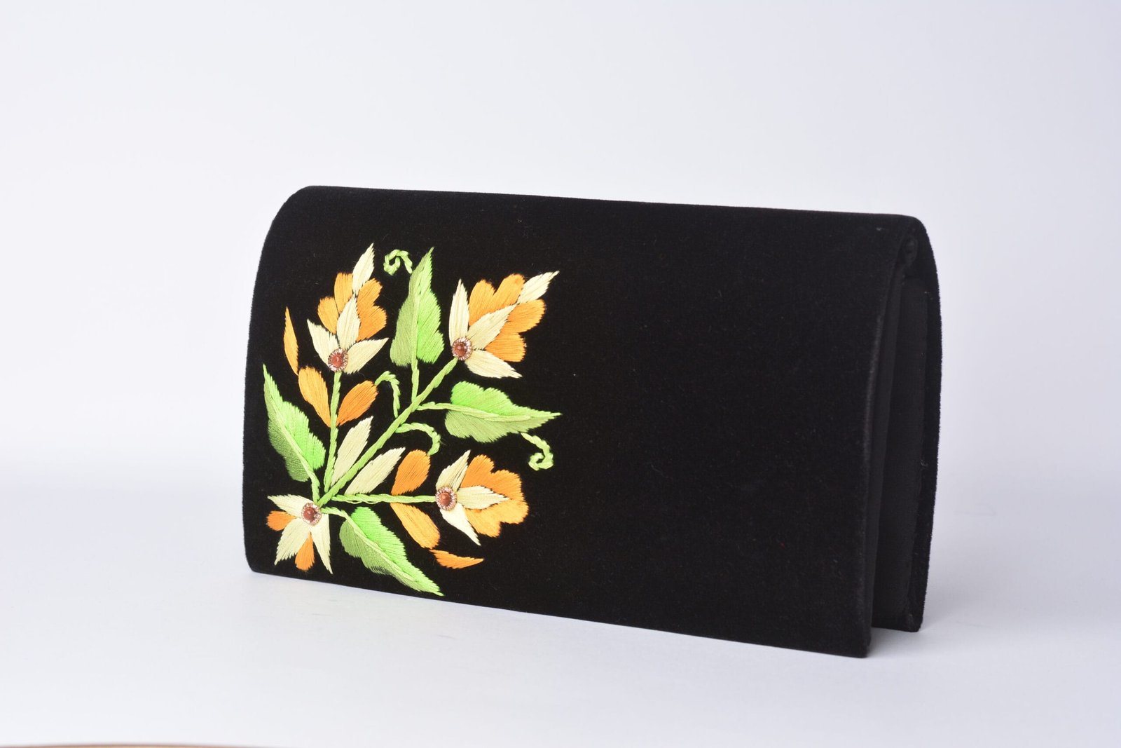 Black Velvet Handmade Crossbody Bag, Embellished with Silk Thread Embroidery image 0