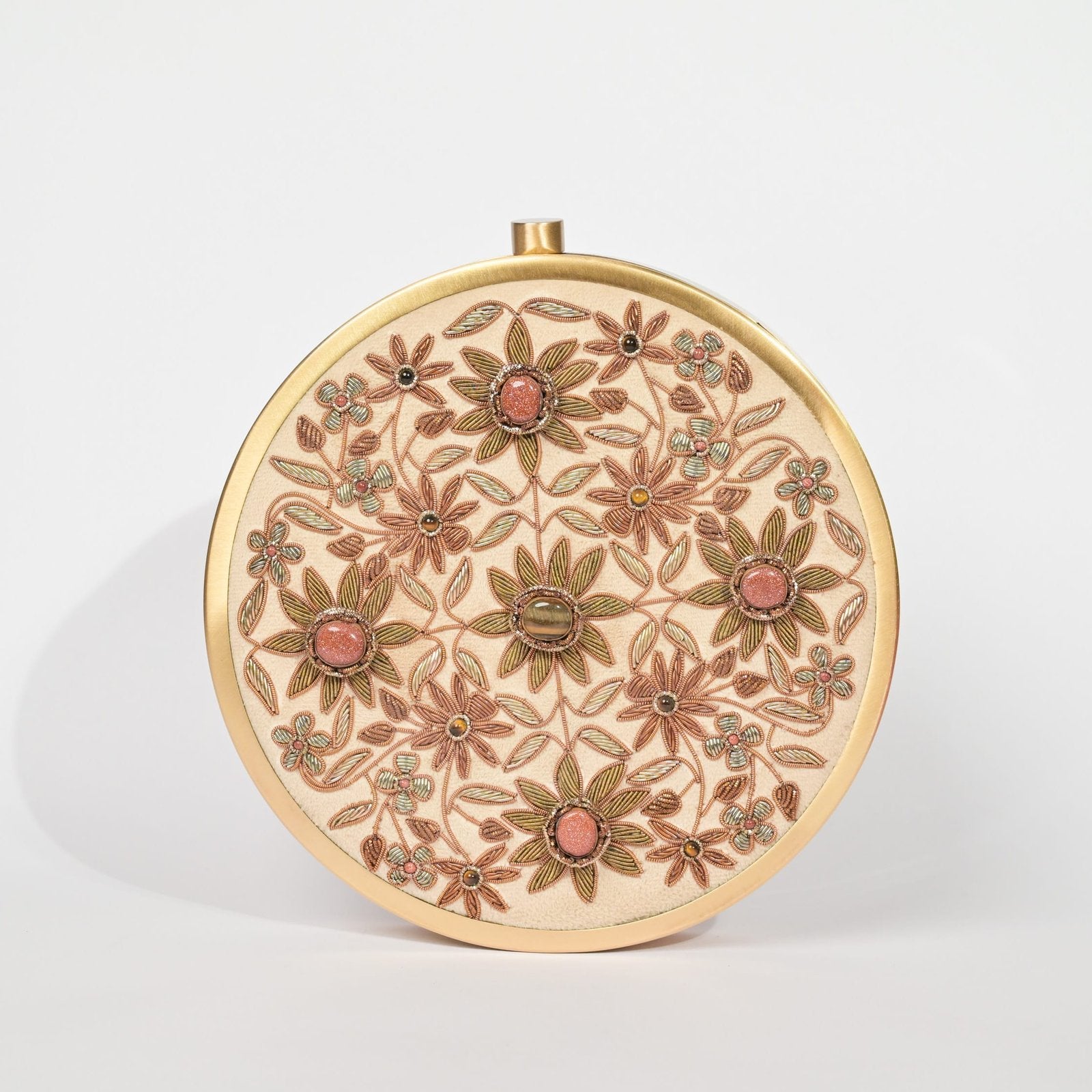 Mehrunisa – Regal Green Zardosi Round Clutch - Beige image