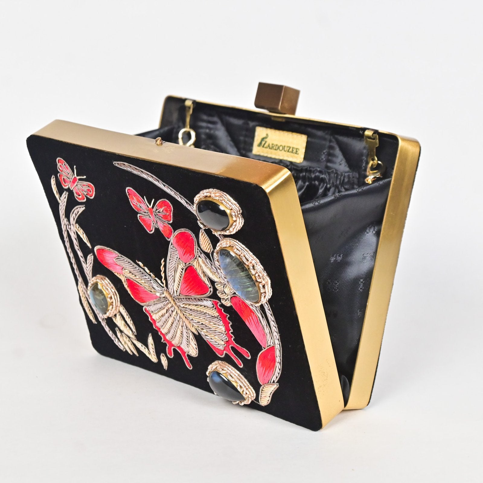 Hand-Embroidered Butterfly Velvet Clutch image 1
