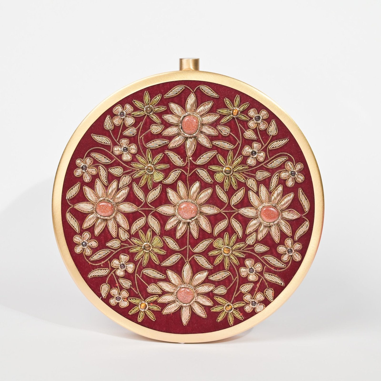 Mehrunisa – Regal Green Zardosi Round Clutch - Maroon image