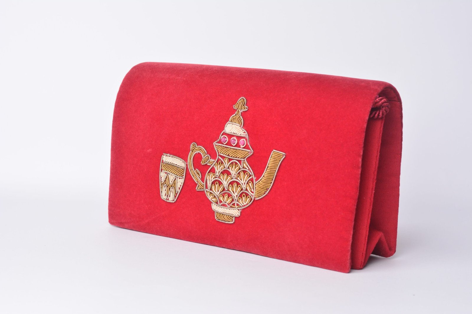 Maroon Velvet Handmade Crossbody Bag, Embellished with Embroidery image 1