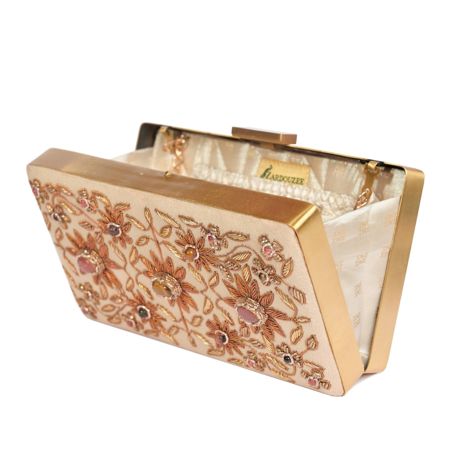 Zarin Gul – Beige Zardosi Velvet Clutch image 2
