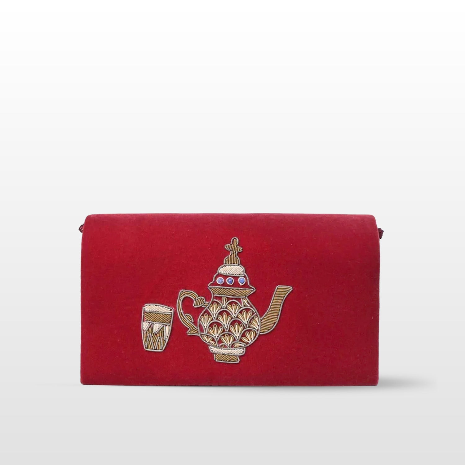 Maroon Velvet Handmade Crossbody Bag, Embellished with Embroidery Pattern