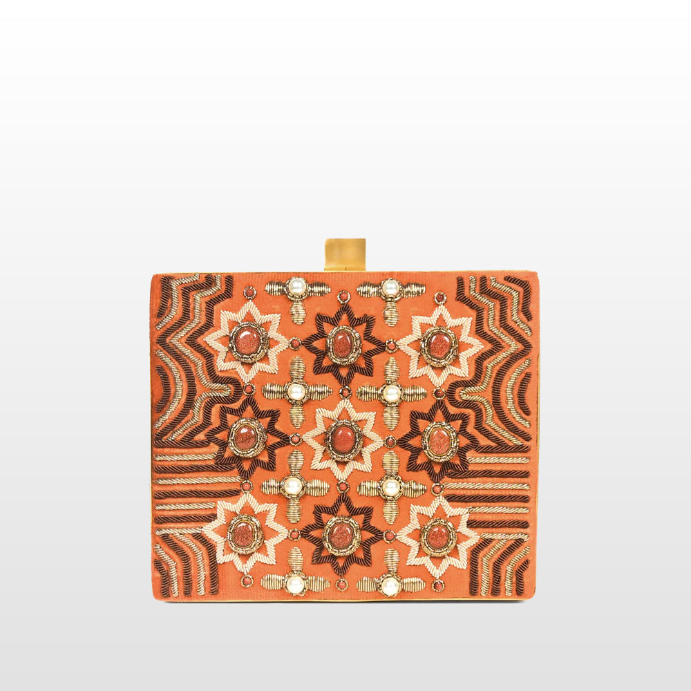 Ember Glow Zardozi Gemstone Handbag