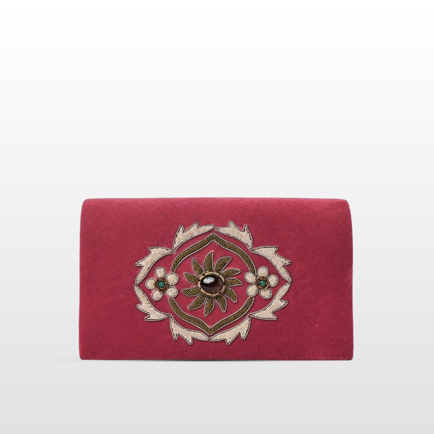 Pink Velvet Handmade Crossbody Bag, Embellished with Smoky Quartz Stones