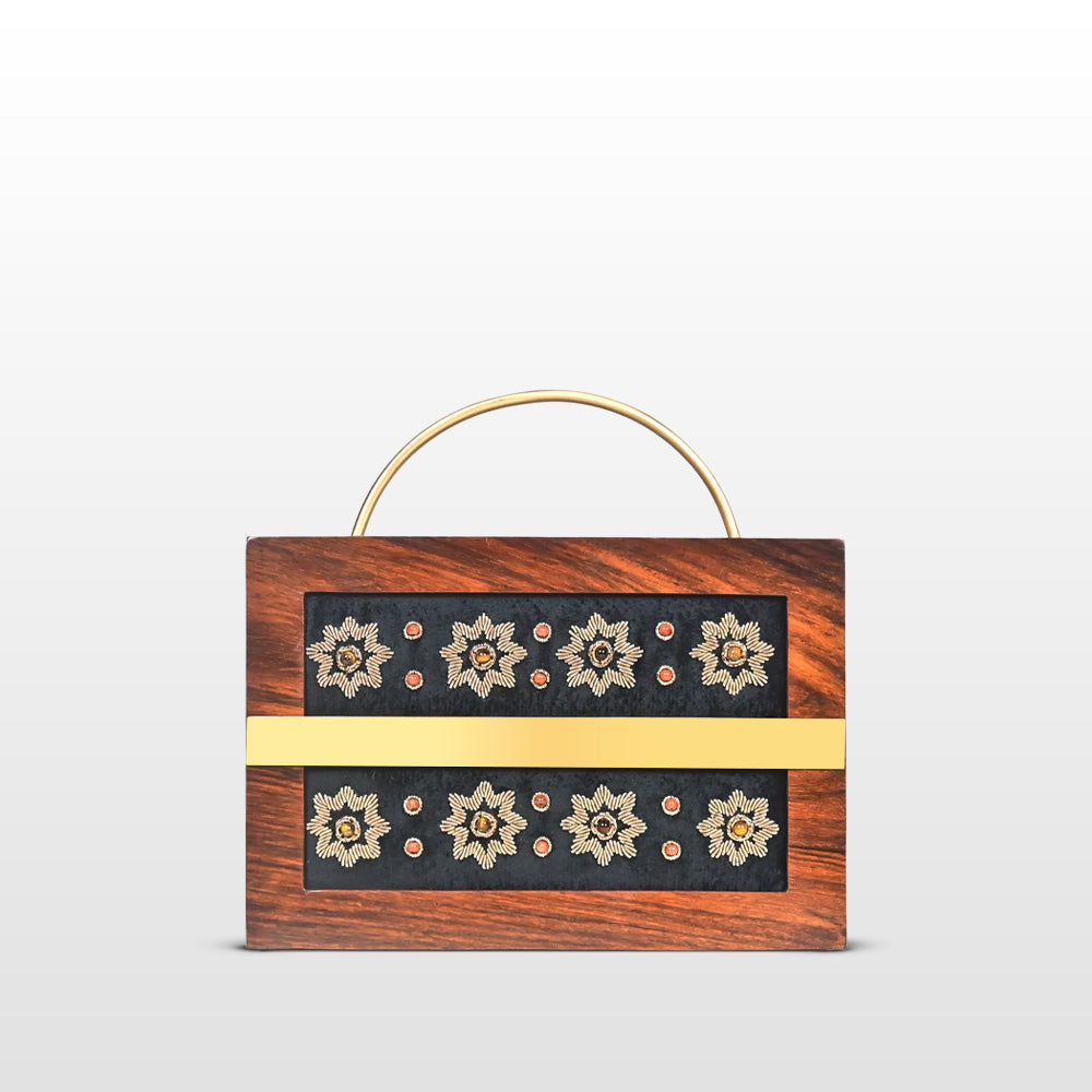 Black Velvet Wooden Frame Handbag