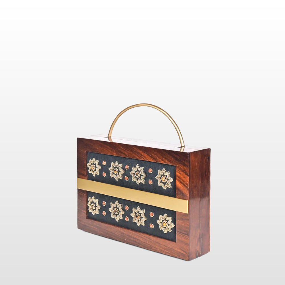 Black Velvet Wooden Frame Handbag