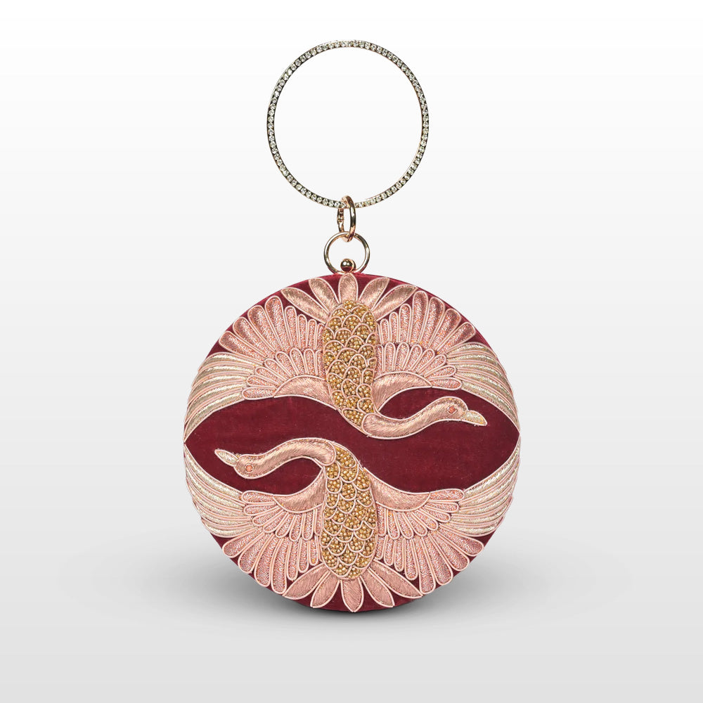 Swan Song in Noir Majesty – Round Zardosi Handbag