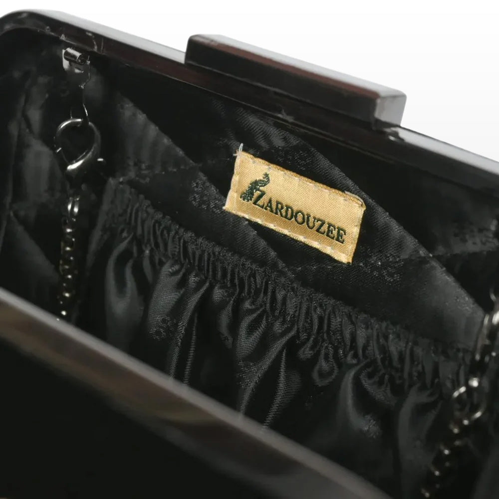 "Handmade Black Velvet Clutch: Zardosi Elegance with Agate & Labradorite Gemstones"