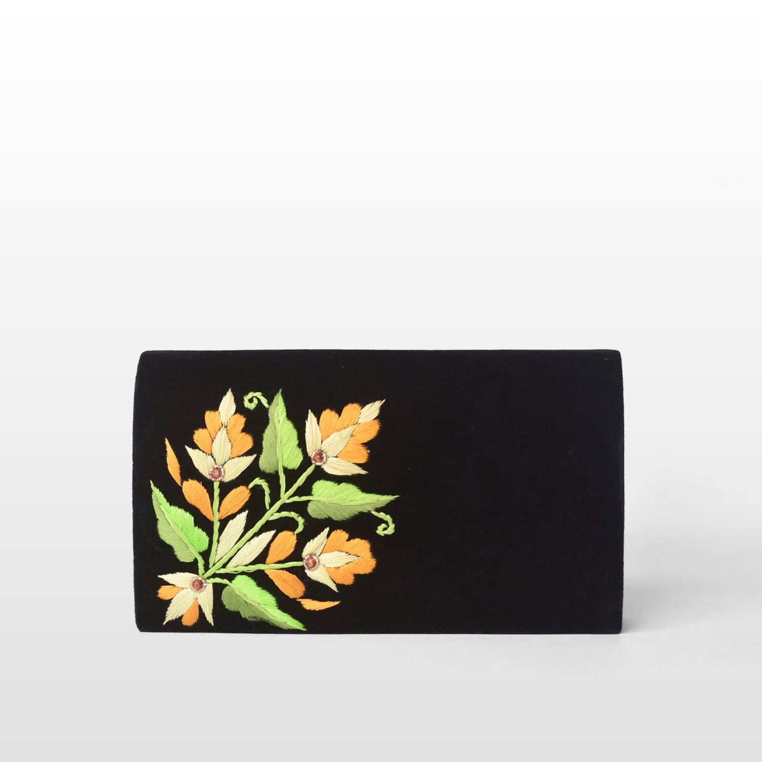 Black Velvet Handmade Crossbody Bag, Embellished with Silk Thread Embroidery