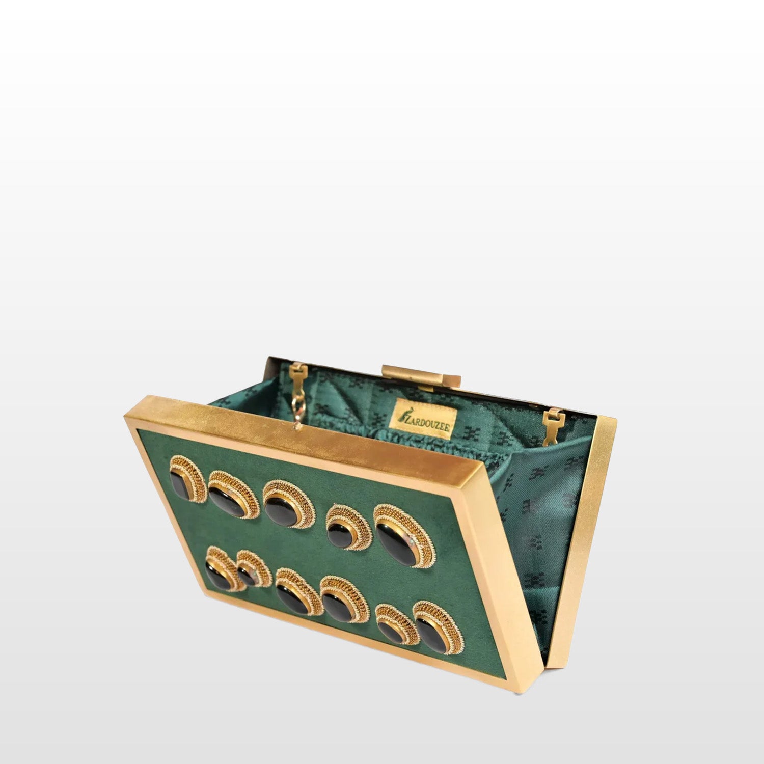 Jahaan Ara – Military Green Zardosi Gemstone Clutch