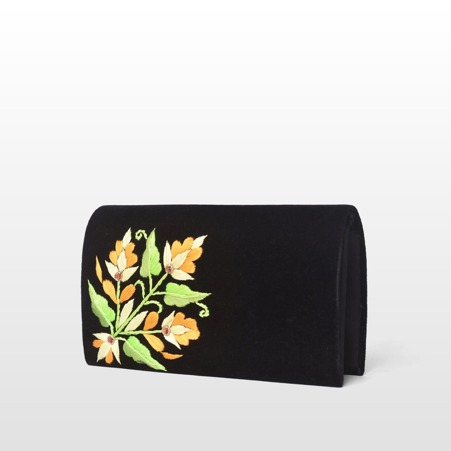 Black Velvet Handmade Crossbody Bag, Embellished with Silk Thread Embroidery
