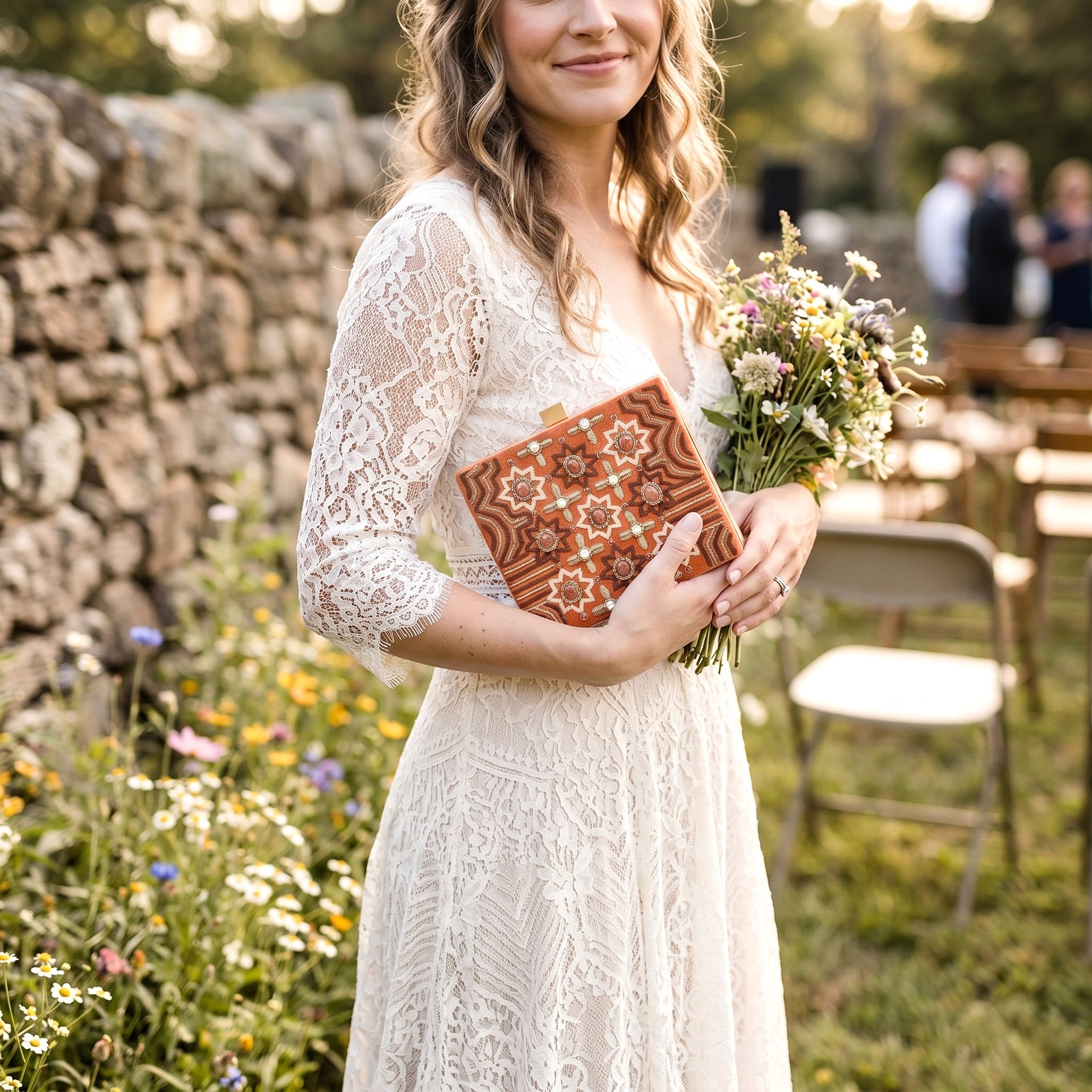 Ember Glow Zardozi Gemstone Handbag