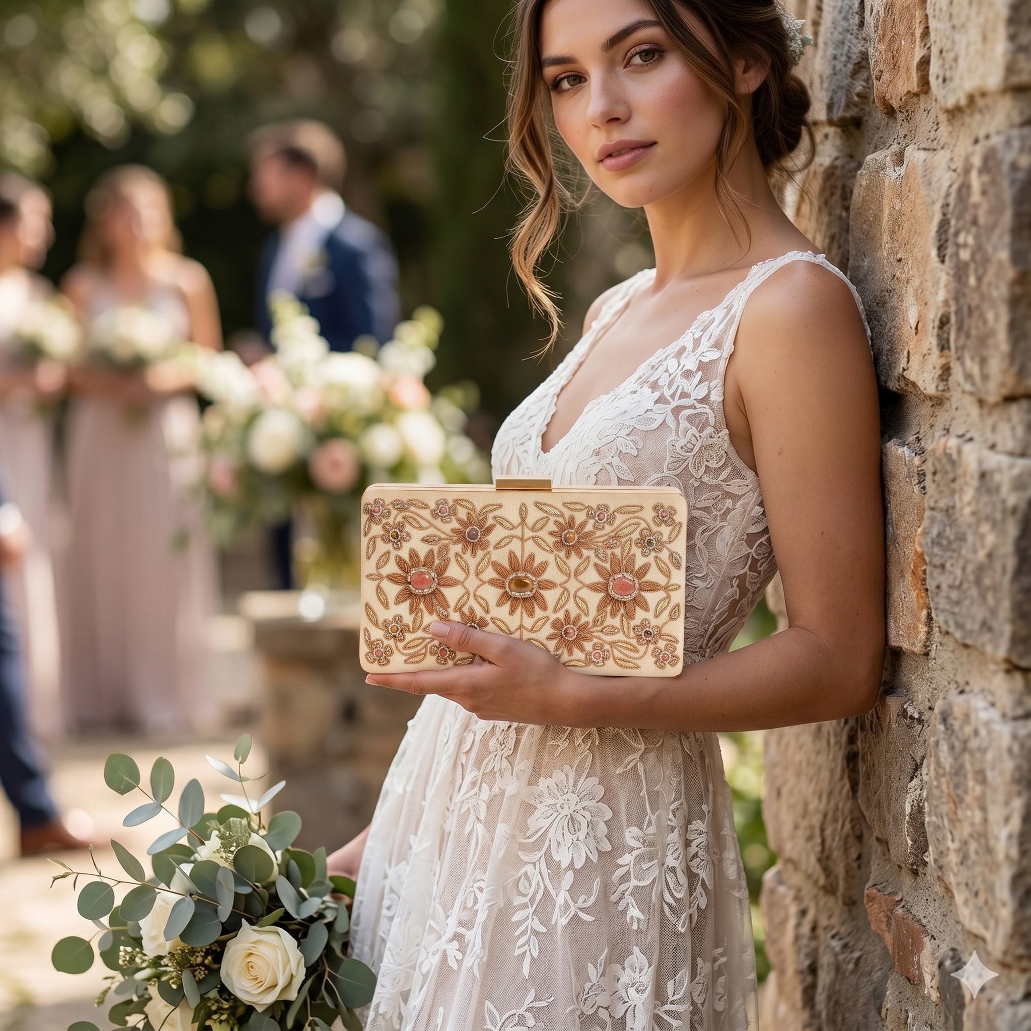 Zarin Gul – Beige Zardosi Velvet Clutch