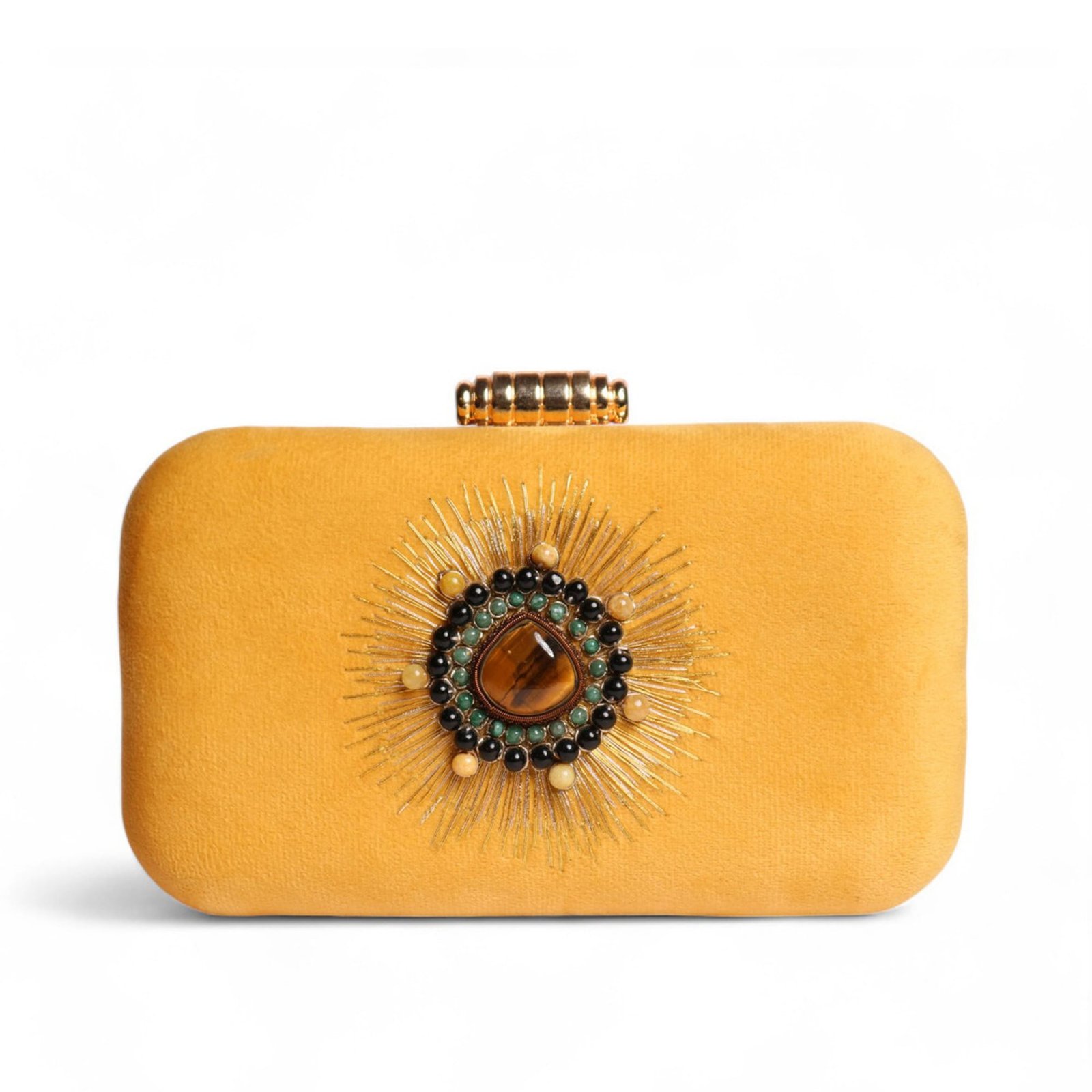 Beige Velvet Handbag Loaded with Gemstones