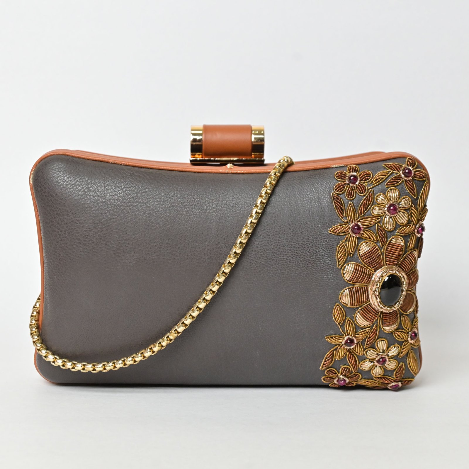 Hand-Tooled Leather Small Clutch, 