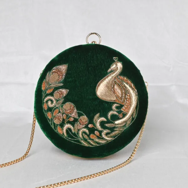 Peacock Whisper Velvet Clutch