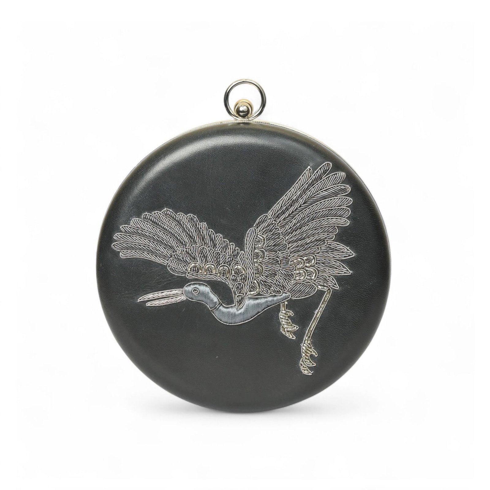 Classic Black Swan Leather Handbag