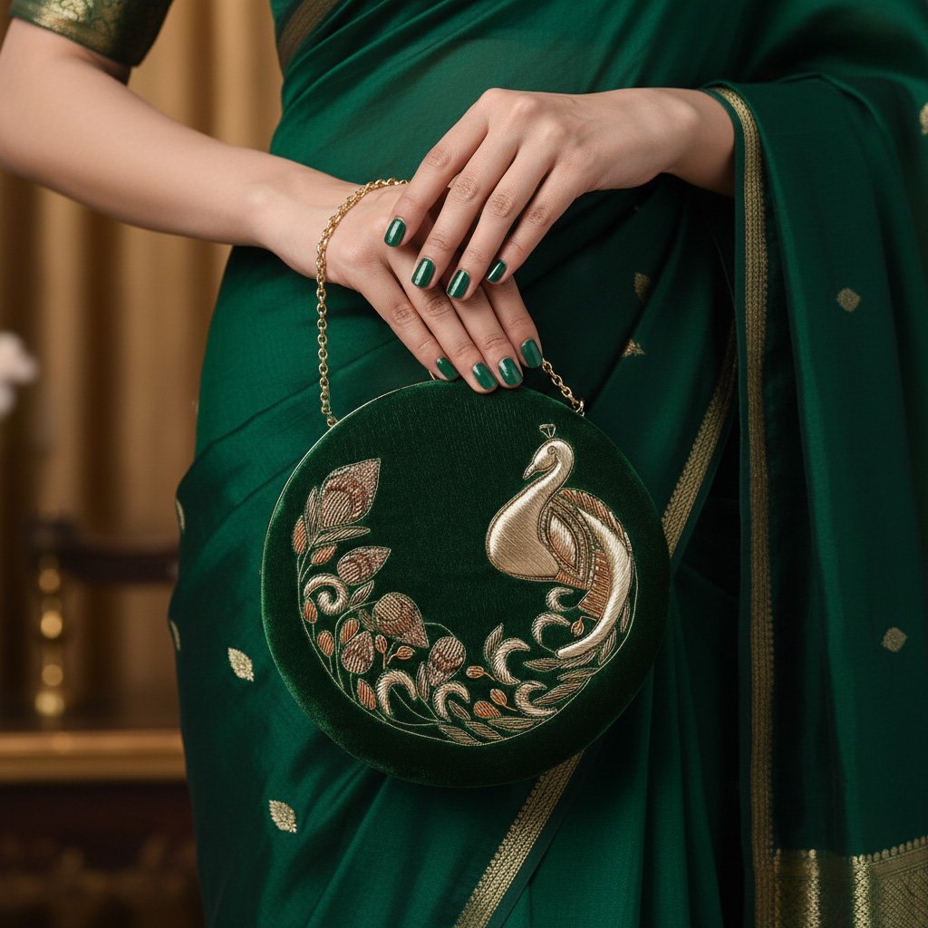 Peacock Whisper Velvet Clutch 1 Gemini Generated Image 6ojo4t6ojo4t6ojo