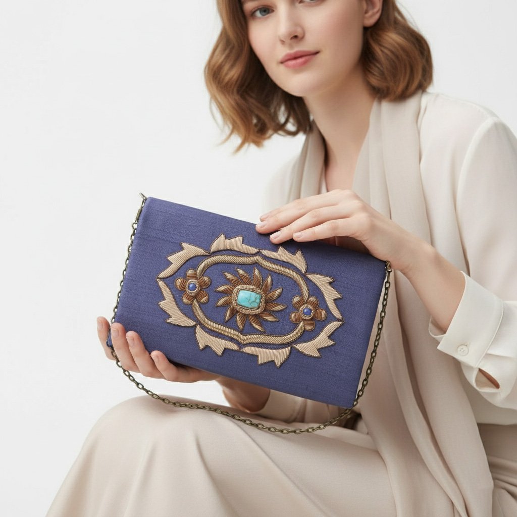Azure Gemstone Fold-Over Clutch Bag 1 Gemini Generated Image jo5hprjo5hprjo5h