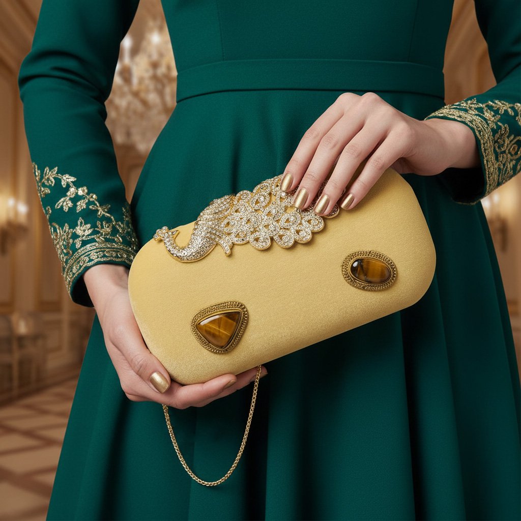 Peacock Glow Velvet Clutch Bag 1 Gemini Generated Image ys4mleys4mleys4m