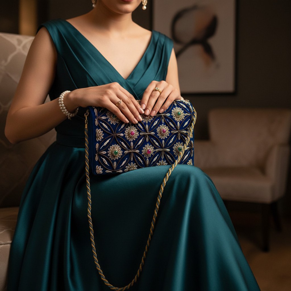 Blue Velvet Embroidered Crossbody Bag, Made with Finest Quality Material 1 Gemini Generated Image ef7eayef7eayef7e