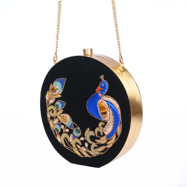 Handmade Black Peacock Velvet Zardosi Clutch
